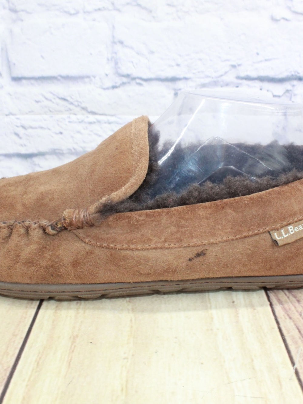 LL Bean Brown Suede Fleece Lined Mountain Moccasin Slippers Size